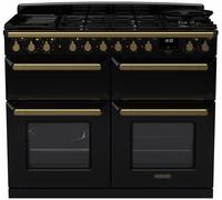 Rangemaster Estel Deluxe 110cm Dual Fuel Range Cooker - Black/Antique Brass, A/A Rated
