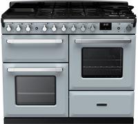 Rangemaster Estel Deluxe ESDLO110DFPMSB/CM1 110cm wide Dual Fuel Range Cooker with Gas Hob - Misty Blue / Chrome - A Blue