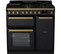 Rangemaster Estel Deluxe 90cm Dual Fuel Range Cooker - Black/Antique Brass, A/A Rated