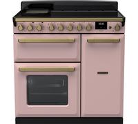 Rangemaster Estel Deluxe 90cm Electric Range Cooker with Induction Hob - Pale Pink / Antique Brass - A/A Rated