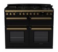 Rangemaster Estel Deluxe BC 110cm Dual Fuel Range Cooker With Antique Brass Trim 18144 ESDLB110DFPGBL/AB1 Black