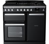 Rangemaster Estel Deluxe ESDL100DFPGBL/CM1 100cm Dual Fuel Range Cooker with Gas Hob - Black / Chrome - A/A Rated, Black