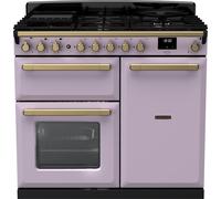 Rangemaster Estel Deluxe ESDL100DFPHTH/AB1 100cm wide Dual Fuel Range Cooker with Gas Hob - Heather / Antique Brass - A Purple
