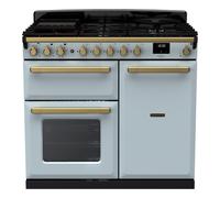 Rangemaster Estel Deluxe ESDL100DFPMSB/AB1 100cm Wide Misty Blue Dual Fuel Freestanding Range Cooker - Antique Brass Trim
