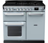 Rangemaster Estel Deluxe ESDL100DFPMSB/CM1 100cm wide Dual Fuel Range Cooker with Gas Hob - Misty Blue / Chrome - A/A Rated, Blue