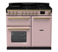 Rangemaster Estel Deluxe ESDL100DFPPPK/AB1 100cm Wide Pale Pink Dual Fuel Freestanding Range Cooker - Antique Brass Trim
