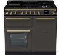 Rangemaster Estel Deluxe ESDL100DFPSLT/AB1 100cm Dual Fuel Range Cooker - Slate / Antique Brass - A/A Rated