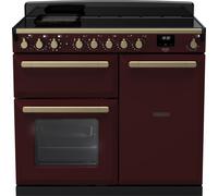 Rangemaster Estel Deluxe ESDL100EIPBOR/AB1 100cm wide Electric Range Cooker with Induction Hob - Bordeaux / Antique Brass - A/A Rated, Red