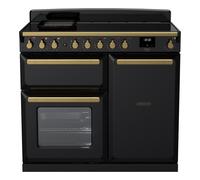 Rangemaster Estel Deluxe ESDL100EIPGBL/AB1 100cm Wide Gloss Black Induction Freestanding Range Cooker - Antique Brass Trim