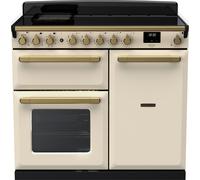 Rangemaster Estel Deluxe ESDL100EIPPCR/AB1 100cm wide Electric Range Cooker with Induction Hob - Cream / Antique Brass - A/A Rated, Cream