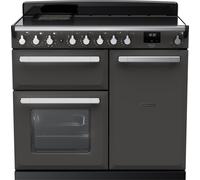 Rangemaster Estel Deluxe ESDL100EIPSLT/CM1 100cm wide Electric Range Cooker with Induction Hob - Slate / Chrome - A/A Rated, Grey