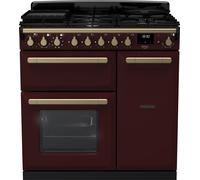 Rangemaster Estel Deluxe ESDL90DFPBOR/AB1 90cm wide Dual Fuel Range Cooker with Gas Hob - Bordeaux / Antique Brass - A Red