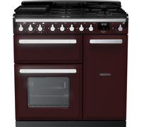 Rangemaster Estel Deluxe ESDL90DFPBOR/CM1 90cm wide Dual Fuel Range Cooker with Gas Hob - Bordeaux / Chrome - A Red