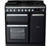 Rangemaster Estel Deluxe ESDL90DFPGBL/CM1 90cm wide Dual Fuel Range Cooker with Gas Hob - Black / Chrome - A Black