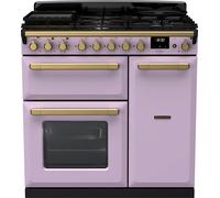 Rangemaster Estel Deluxe ESDL90DFPHTH/AB1 90cm wide Dual Fuel Range Cooker with Gas Hob - Heather / Antique Brass - A Purple
