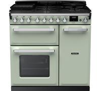 Rangemaster Estel Deluxe ESDL90DFPMNT/CM1 90cm wide Dual Fuel Range Cooker with Gas Hob - Mint / Chrome - A Green