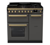 Rangemaster Estel Deluxe ESDL90DFPSLT/AB1 90cm Wide Slate Dual Fuel Freestanding Range Cooker - Antique Brass Trim