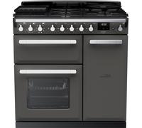 Rangemaster Estel Deluxe ESDL90DFPSLT/CM1 90cm wide Dual Fuel Range Cooker with Gas Hob - Slate / Chrome - A Grey
