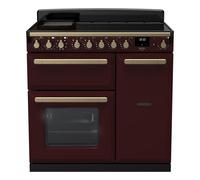 Rangemaster Estel Deluxe ESDL90EIPBOR/AB1 90cm Wide Bordeaux Induction Freestanding Range Cooker - Antique Brass Trim