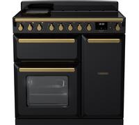 Rangemaster Estel Deluxe ESDL90EIPGBL/AB1 90cm wide Electric Range Cooker with Induction Hob - Black / Antique Brass - A/A Rated, Black