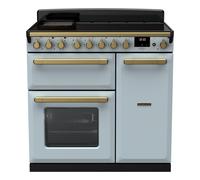 Rangemaster Estel Deluxe ESDL90EIPMSB/AB1 90cm Wide Misty Blue Induction Freestanding Range Cooker - Antique Brass Trim