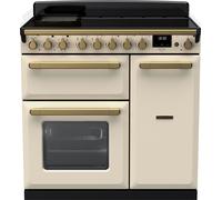 Rangemaster Estel Deluxe ESDL90EIPPCR/AB1 90cm wide Electric Range Cooker with Induction Hob - Cream / Antique Brass - A/A Rated, Cream