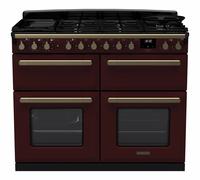 Rangemaster Estel Deluxe ESDLB110DFPBOR/AB1 110cm Wide Bordeaux Dual Fuel Freestanding Range Cooker - Antique Brass Trim