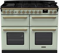 Rangemaster Estel Deluxe ESDLB110DFPMNT/AB1 110cm wide Dual Fuel Range Cooker with Gas Hob - Mint / Antique Brass - A/A Rated, Green