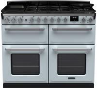 Rangemaster Estel Deluxe ESDLB110DFPMSB/CM1 110cm wide Dual Fuel Range Cooker with Gas Hob - Misty Blue / Chrome - A/A Rated, Blue
