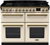 Rangemaster Estel Deluxe ESDLB110DFPPCR/AB1 110cm Dual Fuel Range Cooker with Gas Hob - Cream / Antique Brass - A/A Rated, Cream