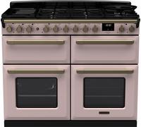 Rangemaster Estel Deluxe ESDLB110DFPPPK/AB1 110cm Dual Fuel Range Cooker with Gas Hob - Pale Pink / Antique Brass - A/A Rated, Pink
