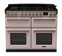 Rangemaster Estel Deluxe ESDLB110DFPPPK/AB1 110cm Wide Pale Pink Dual Fuel Freestanding Range Cooker - Antique Brass Trim