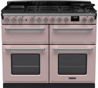 Rangemaster Estel Deluxe ESDLB110DFPPPK/CM1 110cm wide Dual Fuel Range Cooker with Gas Hob - Pale Pink / Chrome - A/A Rated, Pink