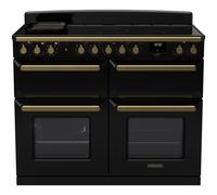 Rangemaster Estel Deluxe ESDLB110EIPGBL/AB1 110cm Wide Gloss Black Induction Freestanding Range Cooker - Antique Brass Trim