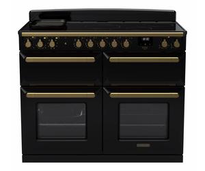 Rangemaster Estel Deluxe ESDLB110EIPGBL/AB1 110cm Wide Gloss Black Induction Freestanding Range Cooker - Antique Brass Trim