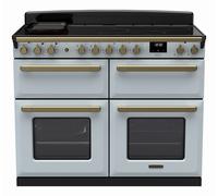 Rangemaster Estel Deluxe ESDLB110EIPMSB/AB1 110cm Wide Misty Blue Induction Freestanding Range Cooker - Antique Brass Trim
