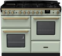 Rangemaster Estel Deluxe ESDLO110DFPMNT/AB1 110cm wide Dual Fuel Range Cooker with Gas Hob - Mint / Antique Brass - A/A Rated, Green