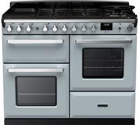 Rangemaster Estel Deluxe ESDLO110DFPMSB/CM1 110cm wide Dual Fuel Range Cooker with Gas Hob - Misty Blue / Chrome - A/A Rated, Blue