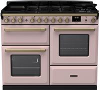 Rangemaster Estel Deluxe ESDLO110DFPPPK/AB1 110cm Dual Fuel Range Cooker with Gas Hob - Pale Pink / Antique Brass - A/A Rated, Pink