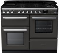 Rangemaster Estel Deluxe ESDLO110DFPSLT/CM1 110cm wide Dual Fuel Range Cooker with Gas Hob - Slate / Chrome - A/A Rated, Grey