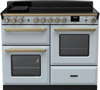 Rangemaster Estel Deluxe ESDLO110EIPMSB/AB1 110cm Electric Range Cooker with Induction Hob - Misty Blue / Antique Brass - A Rated, Blue