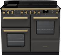Rangemaster Estel Deluxe ESDLO110EIPSLT/AB1 110cm Electric Range Cooker with Induction Hob - Slate / Antique Brass - A Rated, Grey