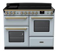 Rangemaster Estel Deluxe Offset Cavity ESDLO110EIPMSB/AB1 110cm Wide Misty Blue Induction Freestanding Range Cooker - Antique Brass Trim