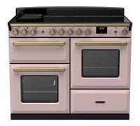 Rangemaster Estel Deluxe Offset Cavity ESDLO110EIPPPK/AB1 110cm Wide Pale Pink Induction Freestanding Range Cooker - Antique Brass Trim