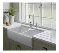 Rangemaster Farmhouse Belfast Kitchen Sink Double Bowl 2.0 Ceramic White Stylish
