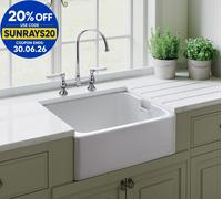 Rangemaster Farmhouse Ceramic Belfast Sink Single Bowl CFBL595WH Inc Waste Kit