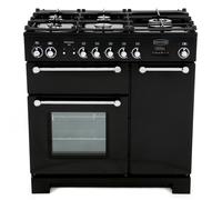 Rangemaster KCH90DFFBL/C Kitchener Black / Chrome 90cm Dual Fuel Range Cooker, A Rated, 81420 A