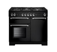 Rangemaster Kitchener KCH100DFFBL 100cm Wide Black Dual Fuel Freestanding Range Cooker - Chrome Trim