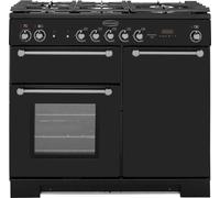Rangemaster Kitchener KCH100DFFBL/C 100cm Dual Fuel Range Cooker - Black / Chrome - A/A Rated, Black