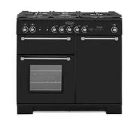 Rangemaster Kitchener KCH100DFFBL/C 100cm wide Dual Fuel Range Cooker with Gas Hob - Black/Chrome - A